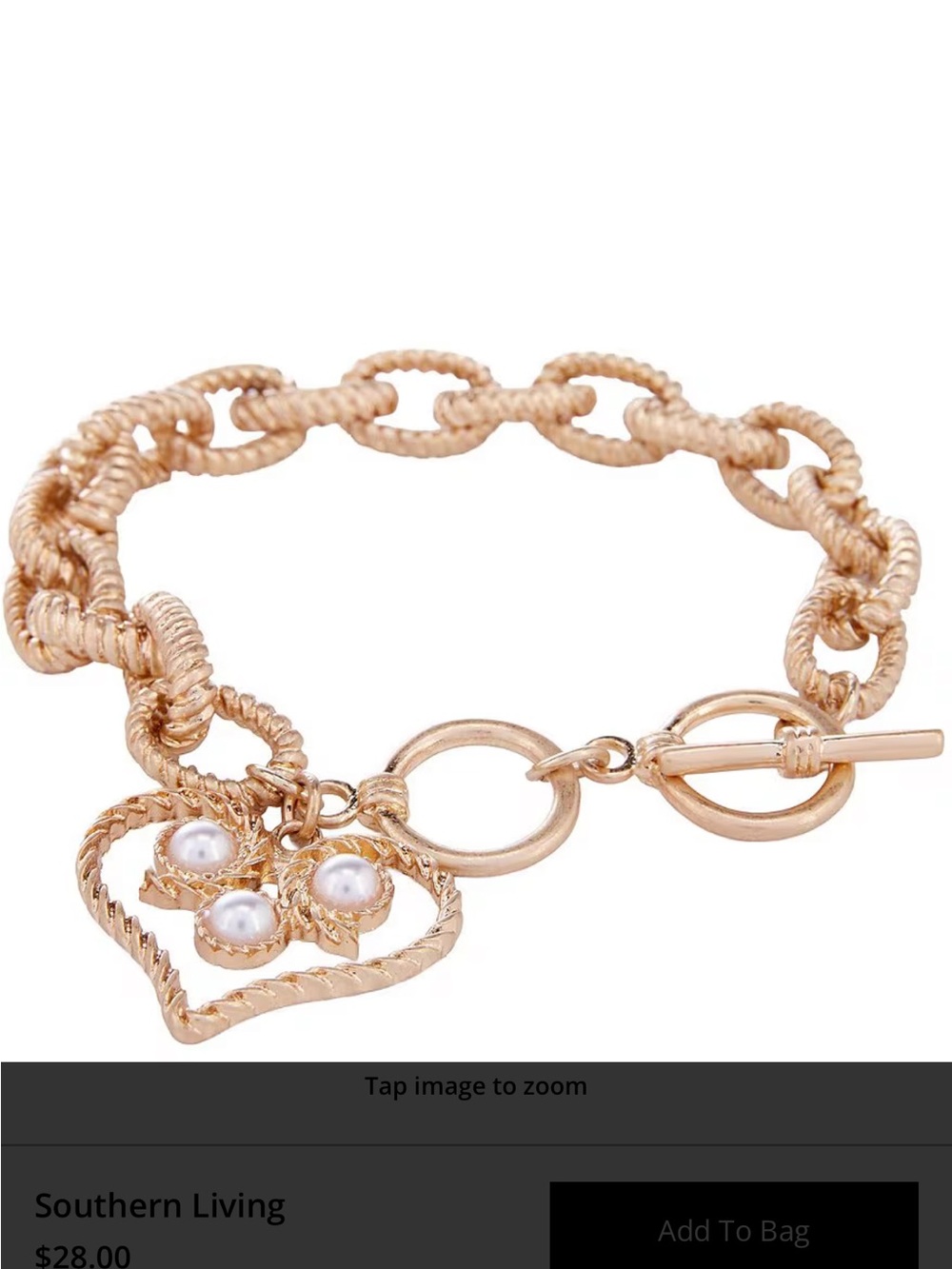 Southern Living Link Chain Heart Pendant Chain Bracelet